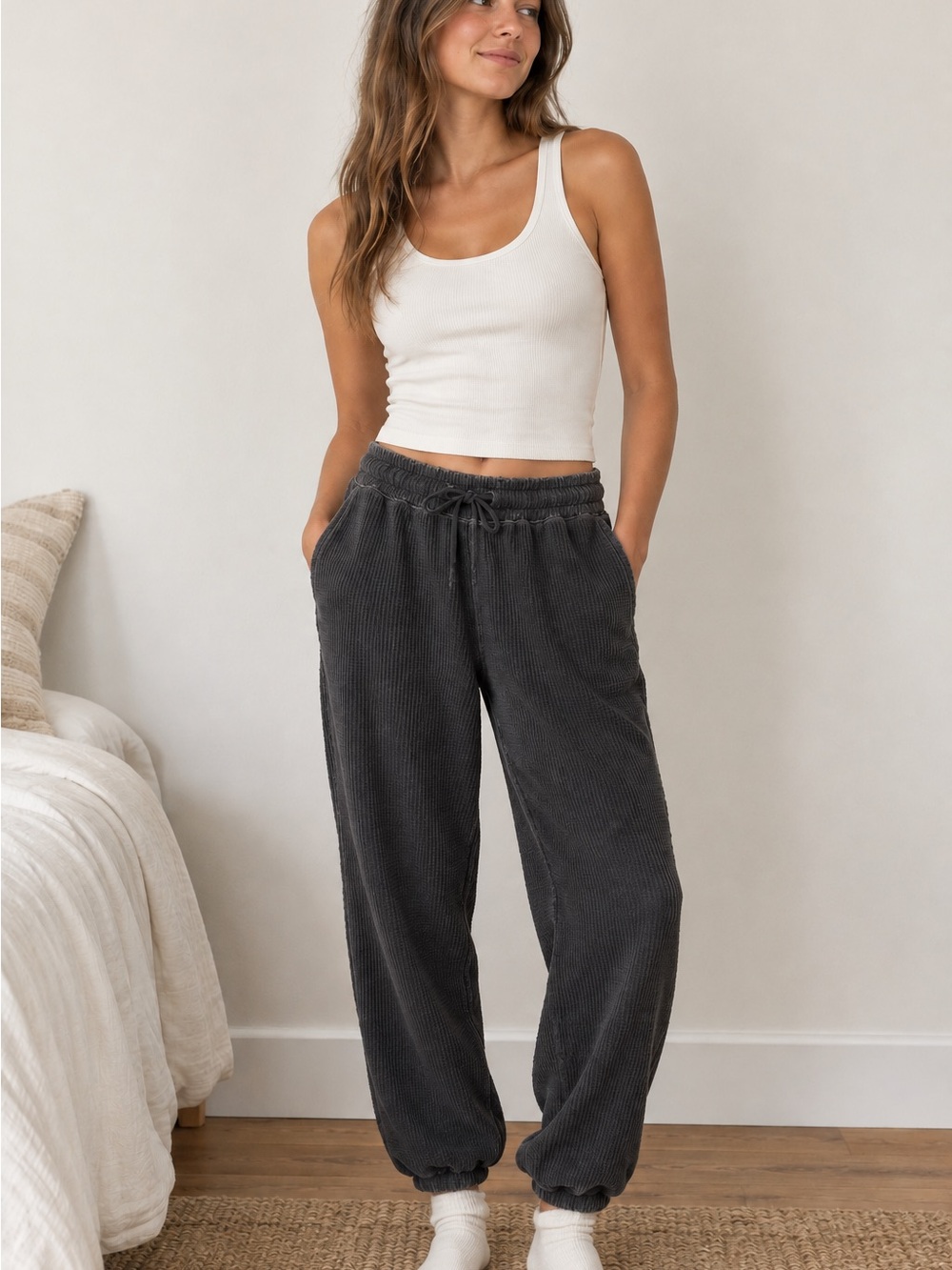 Aerie Women's Waffle Knit Joggers In Dark Grey Size Small Petite